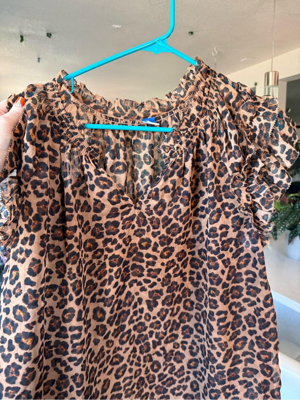 Old Navy Leopard Print Ruffle Sheer Sleeve Top